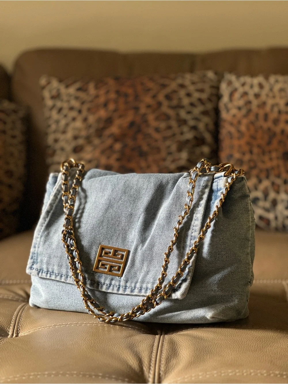 Givenchy Denim Shoulder Bag with Gold Chain